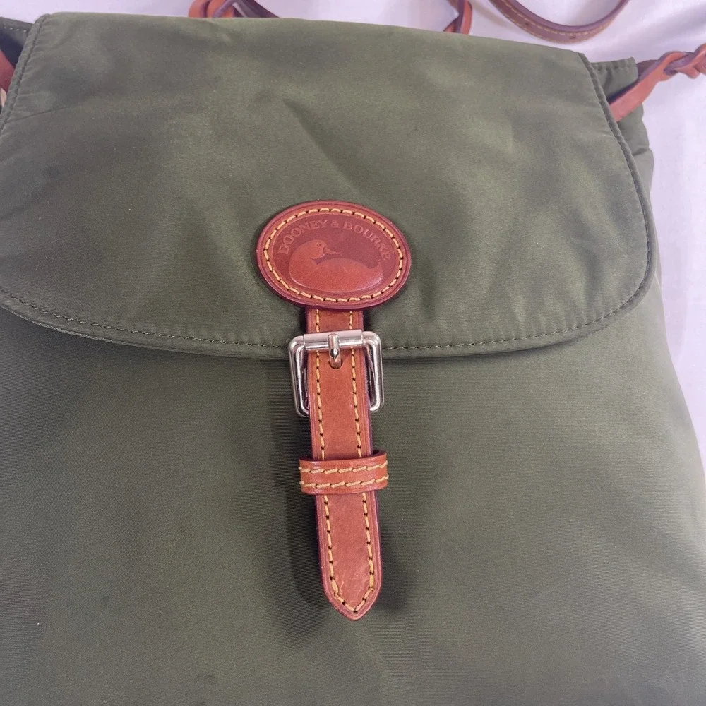 Dooney & Bourke Nylon Flap Backpack Style IN503 Army Green leather gold details